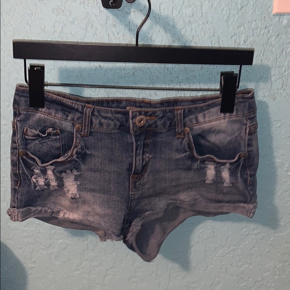 Distressed jean shorts